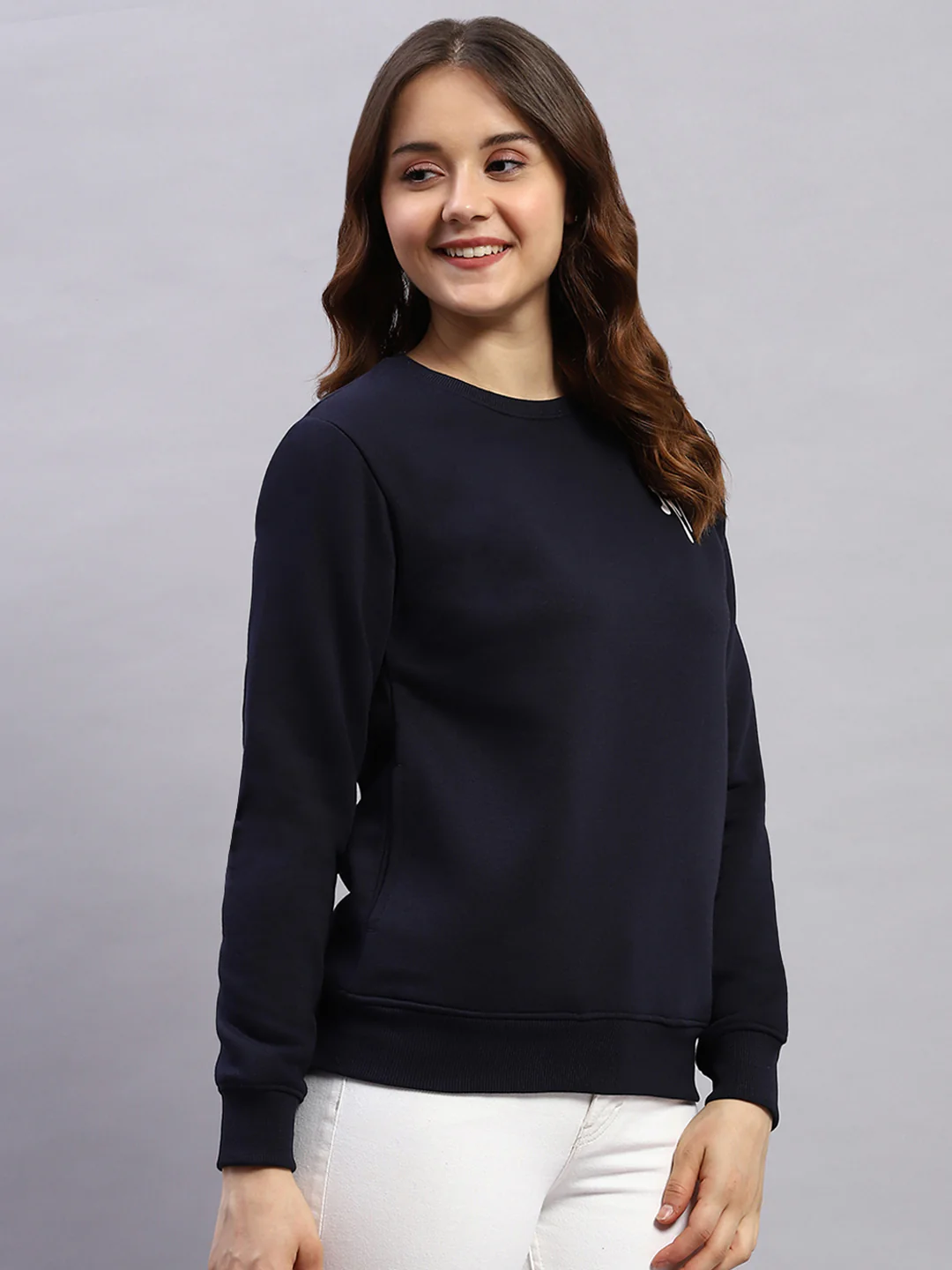 Rock.it Women Navy Blue Printed Round Neck Full Sleeve Sweatshirt - Image 4