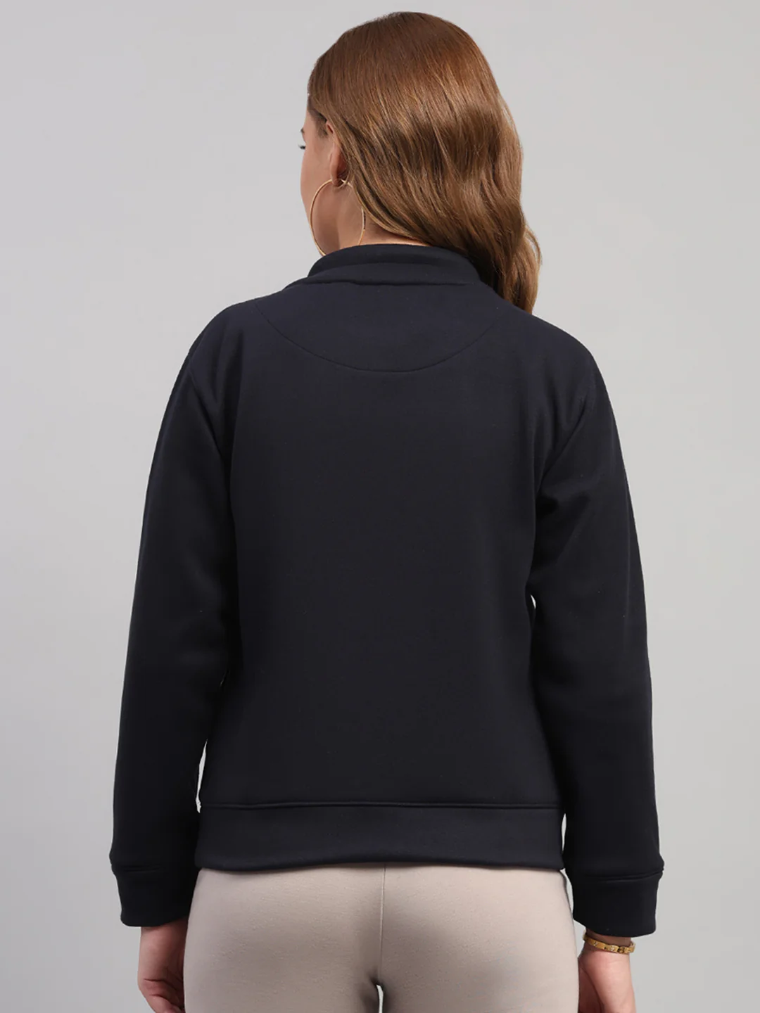 Women Navy Blue Printed Turtle Neck Full Sleeve Sweatshirt - Image 5
