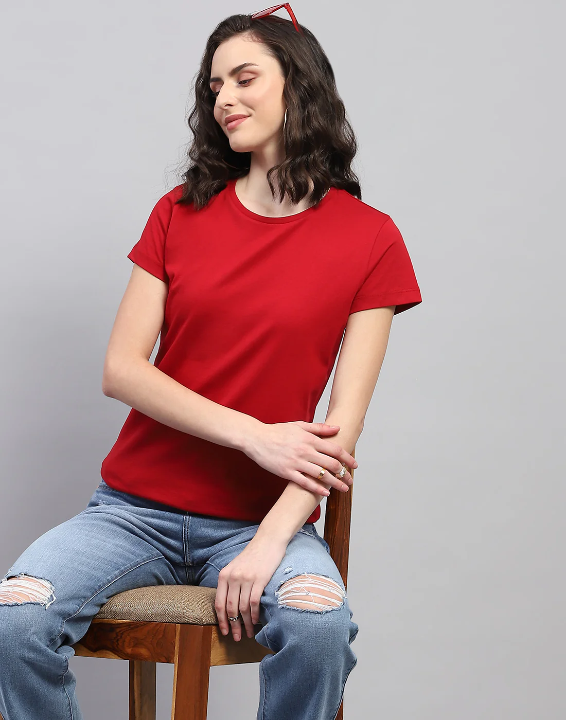 Women Navy Blue & Red Solid Round Neck Half Sleeve Top (Pack of 2) - Image 2