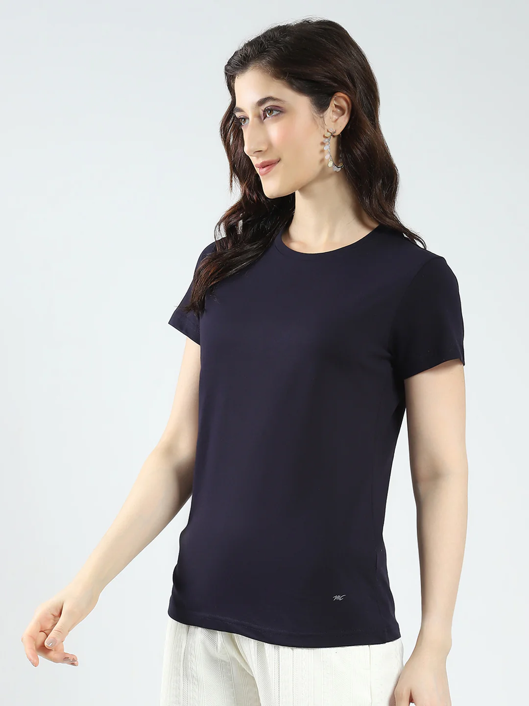 Women Navy Blue & Rust Solid Round Neck Half Sleeve Top 2Pc Set - Image 6