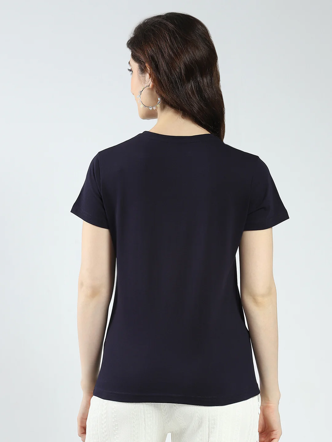 Women Navy Blue & Rust Solid Round Neck Half Sleeve Top 2Pc Set - Image 8