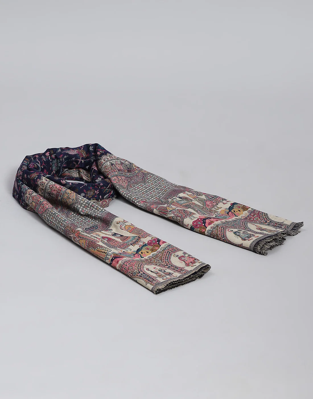 Women Navy Blue Self Design Shawl - Image 6