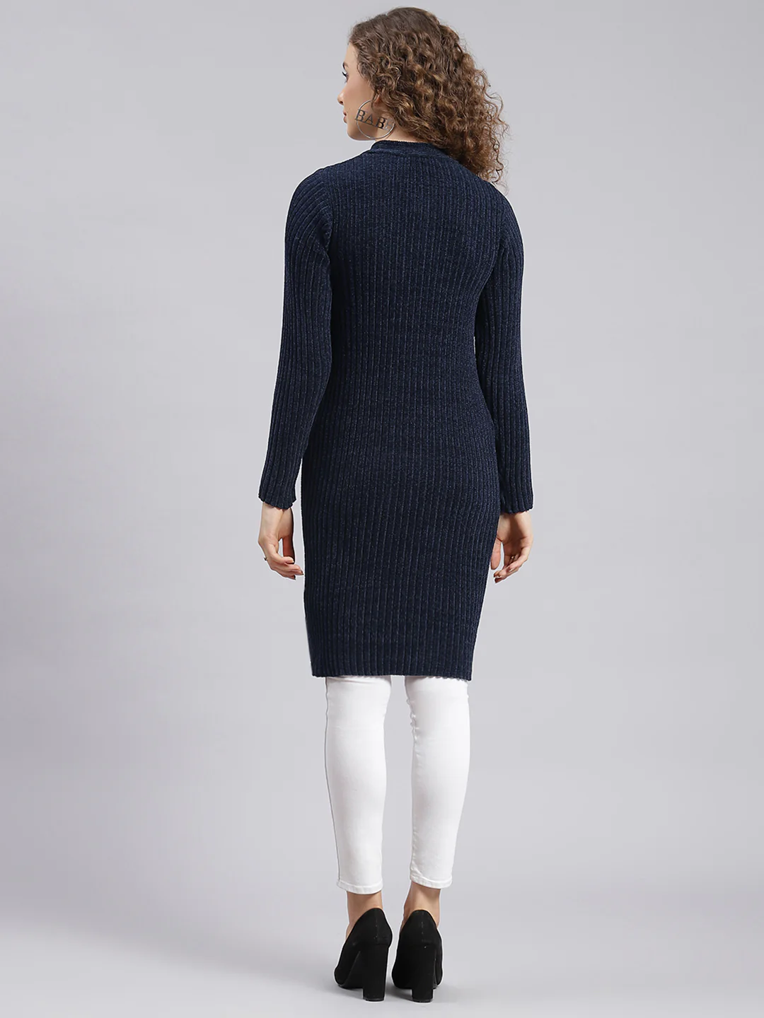 Women Navy Blue Self Design Wool blend Cardigan - Image 5
