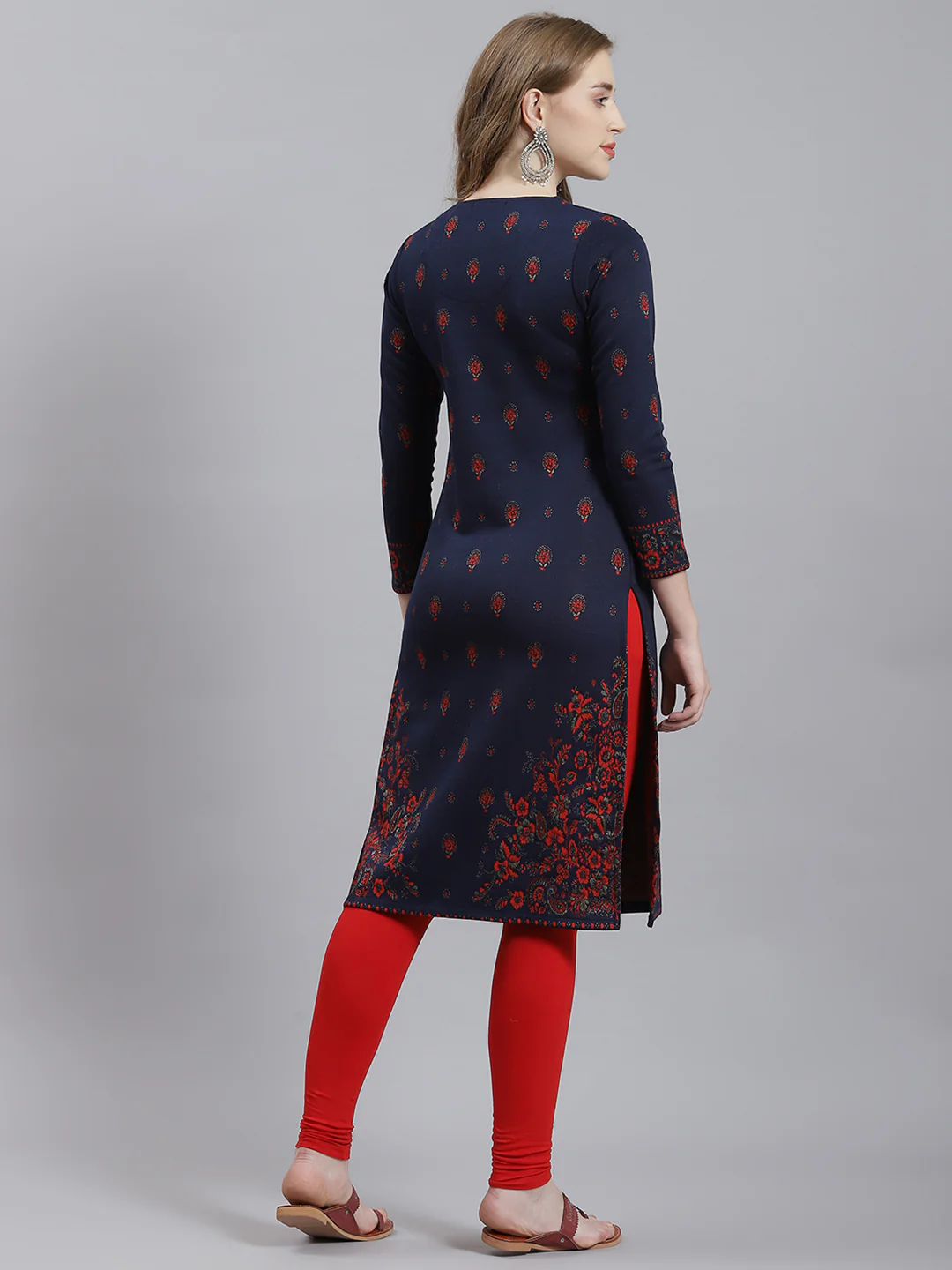 Women Navy Blue Self Kurti - Image 5