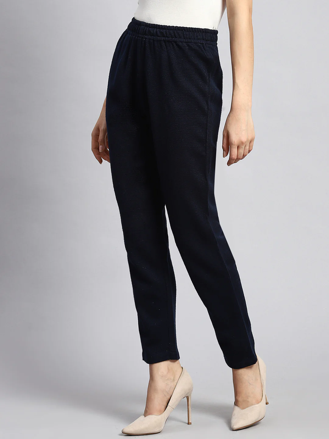 Women Navy Blue Self Winter Lower - Image 4