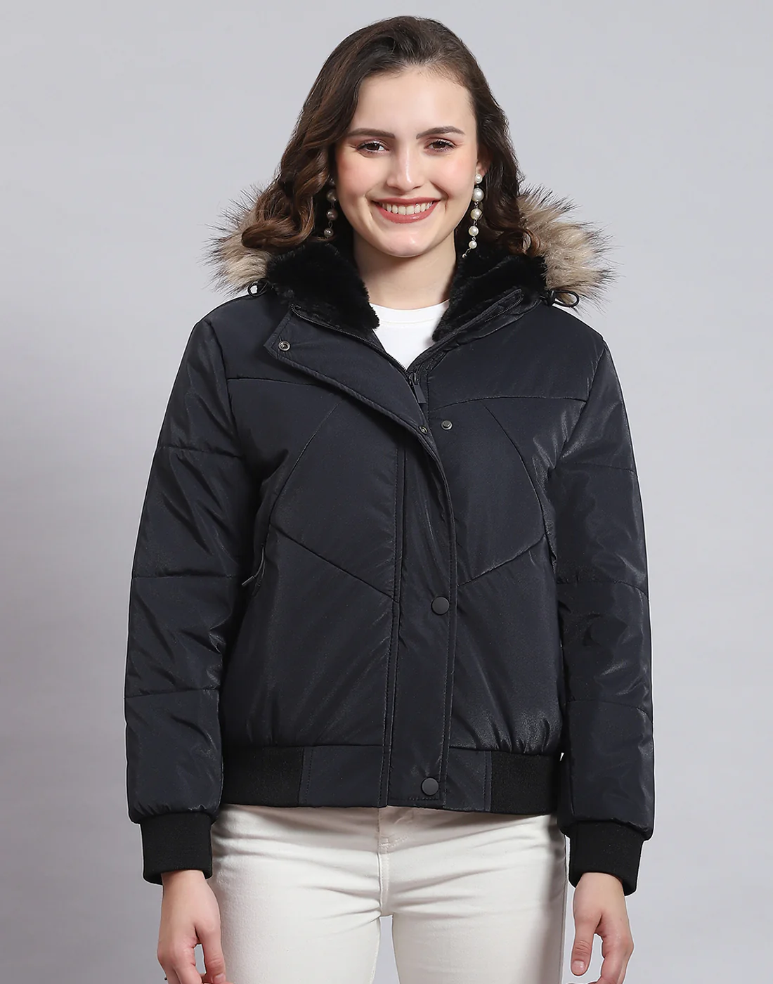 Women Navy Blue Solid Hooded Full Sleeve Jacket - Image 3