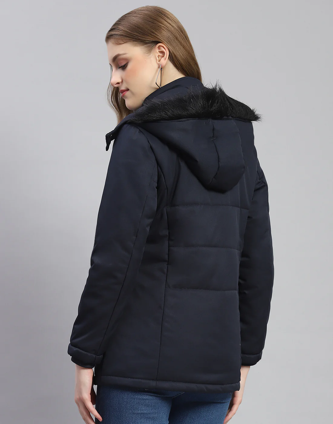 Women Navy Blue Solid Hooded Full Sleeve Jacket - Image 5