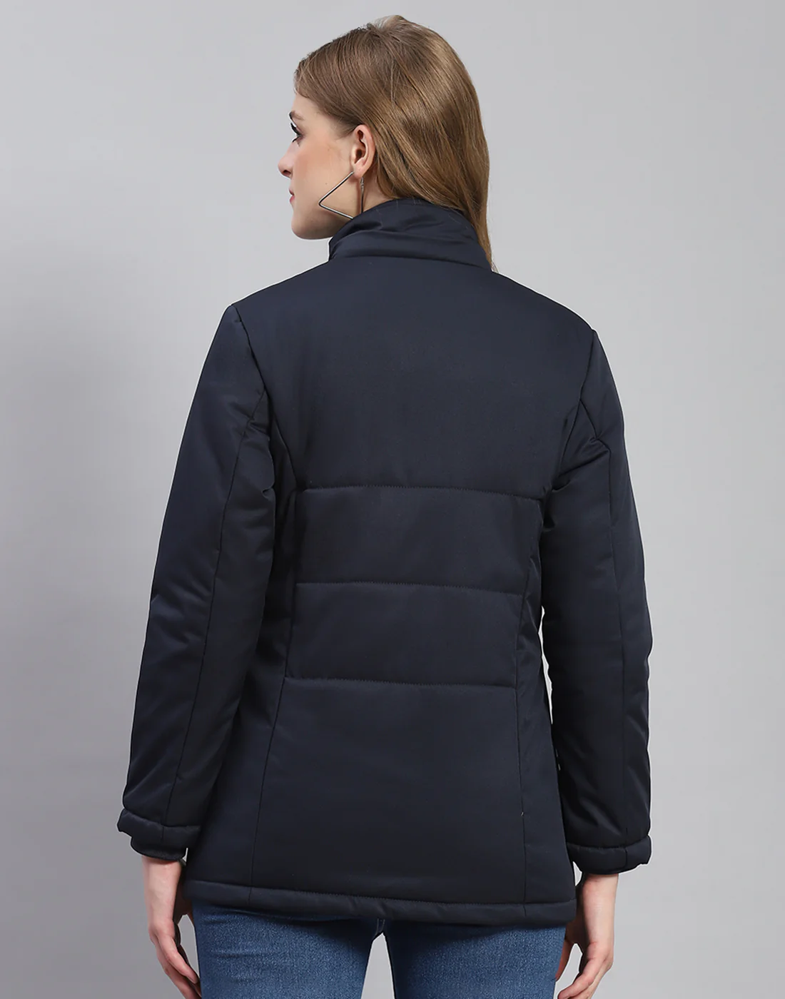 Women Navy Blue Solid Hooded Full Sleeve Jacket - Image 6