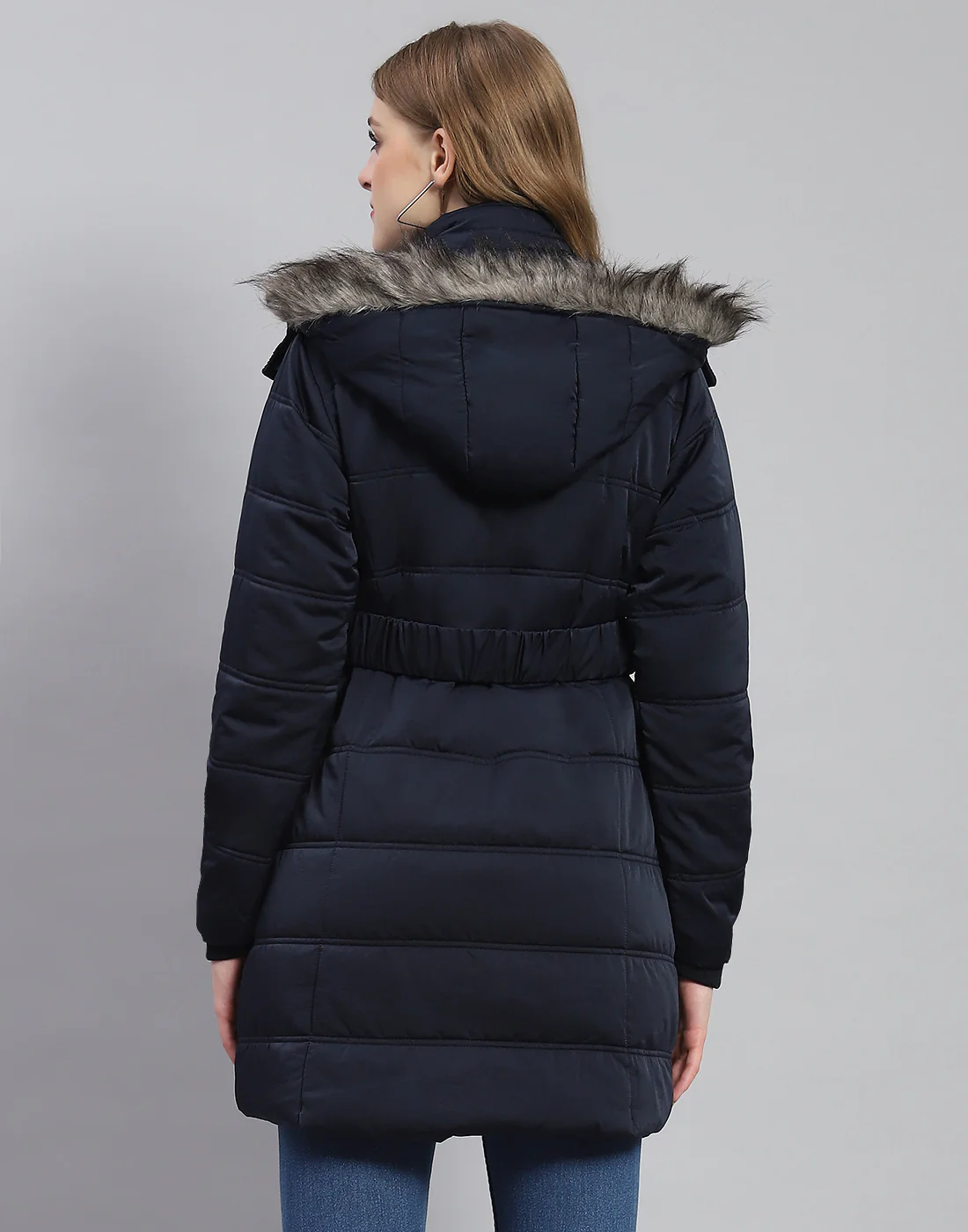 Women Navy Blue Solid Hooded Full Sleeve Jacket - Image 5