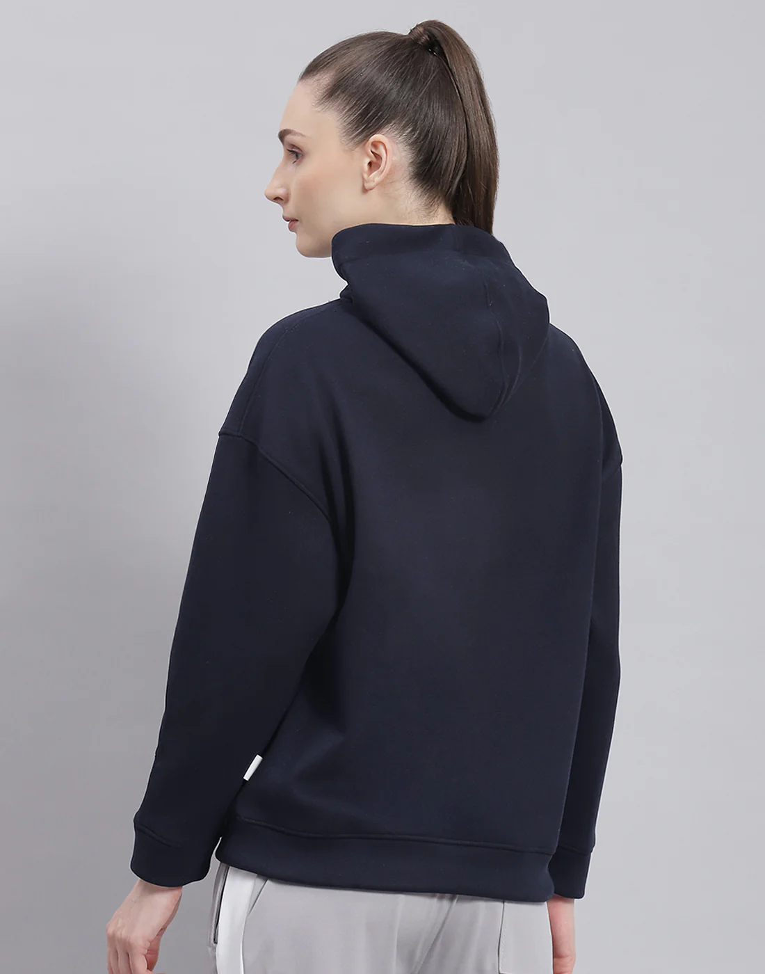 Rock.it Women Navy Blue Solid Hooded Full Sleeve Sweatshirt - Image 5