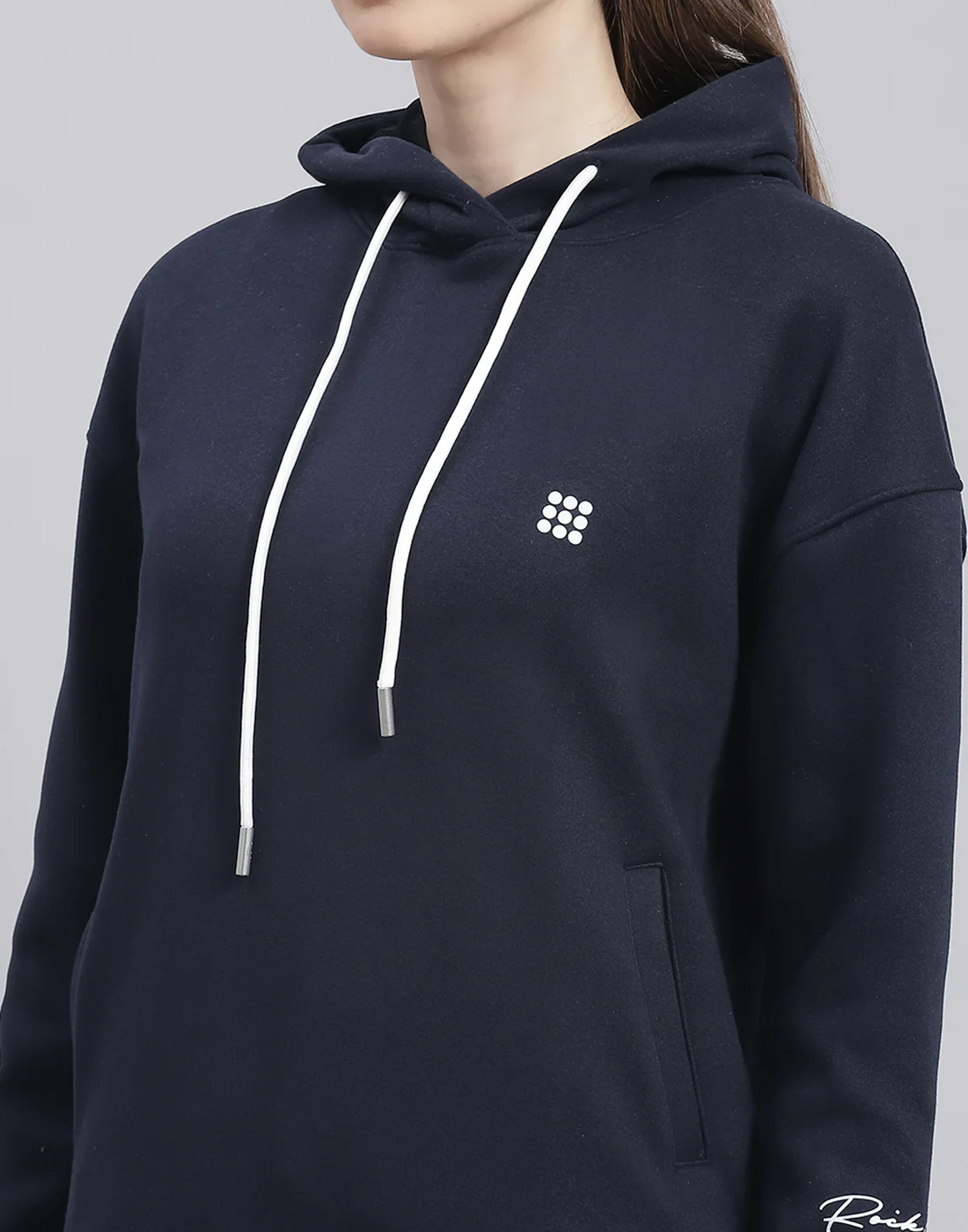 Rock.it Women Navy Blue Solid Hooded Full Sleeve Sweatshirt - Image 7