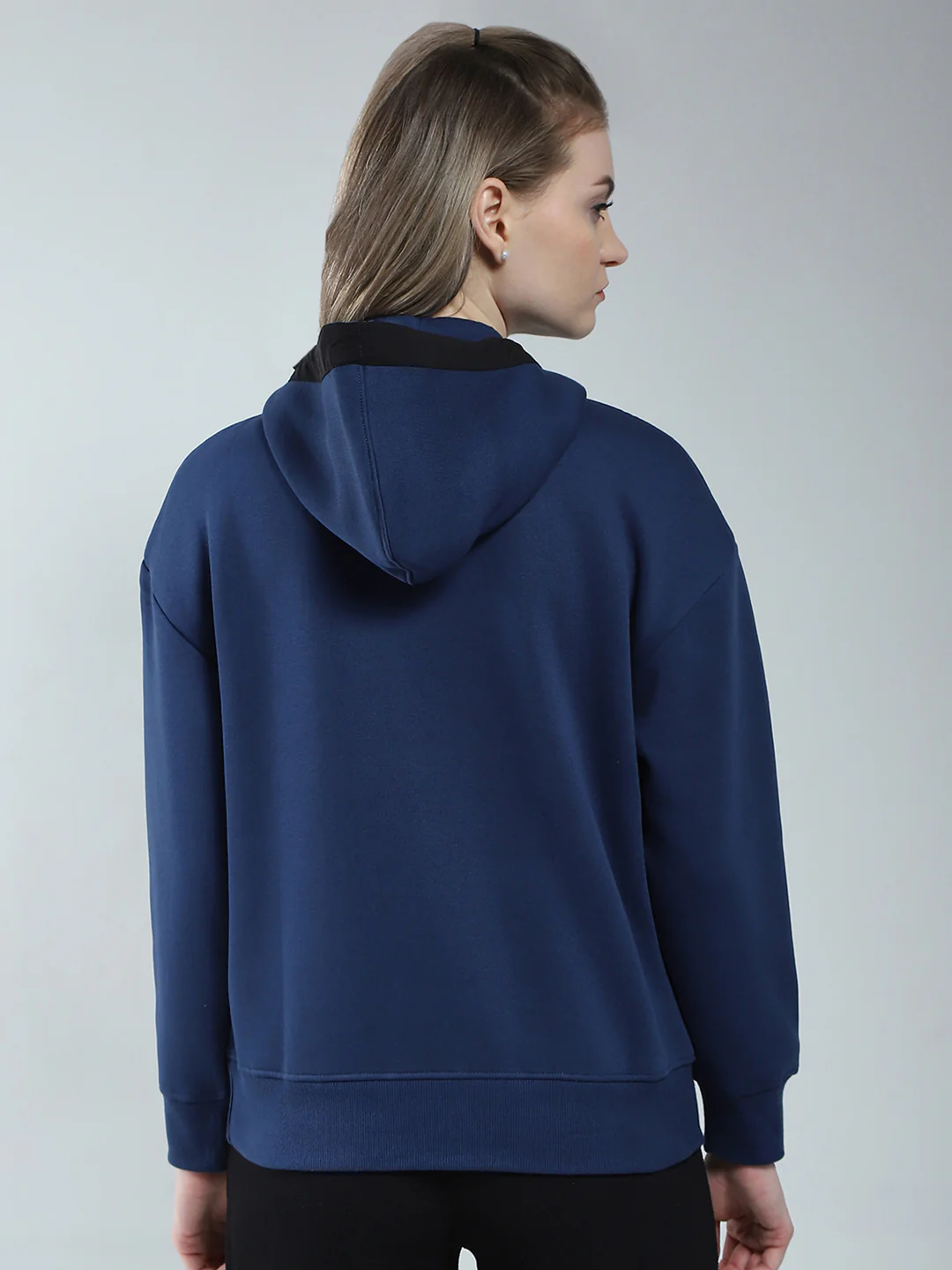 Rock.it Women Navy Blue Solid Hooded Full Sleeve Sweatshirt - Image 5