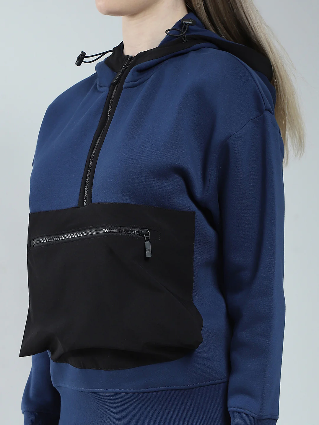 Rock.it Women Navy Blue Solid Hooded Full Sleeve Sweatshirt - Image 6