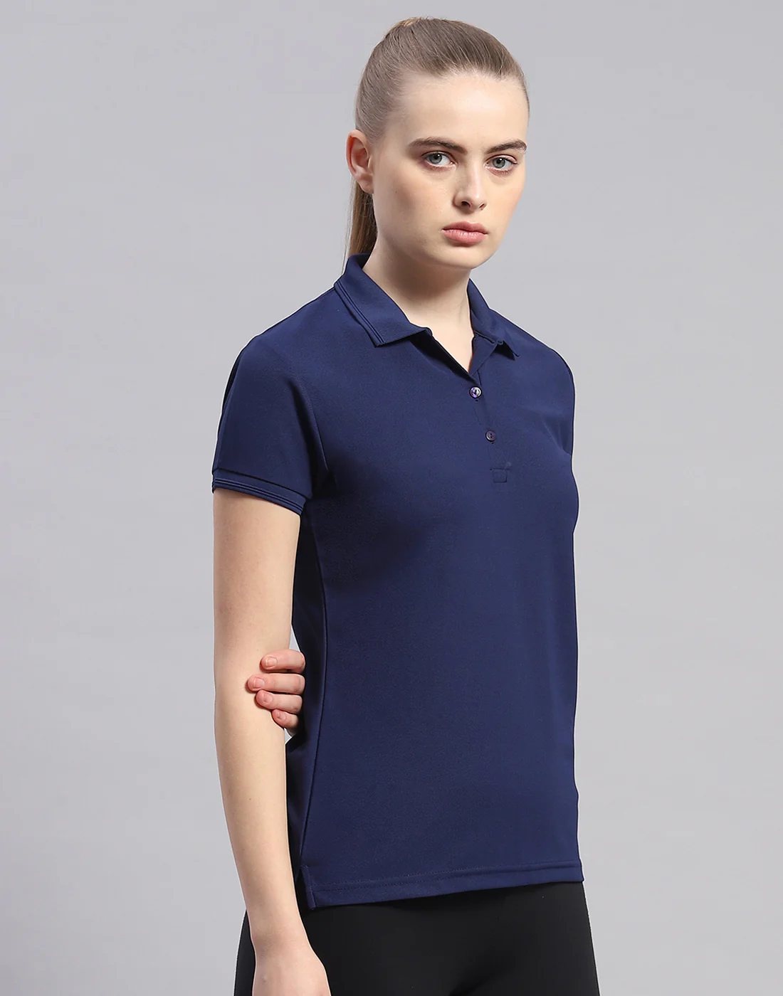 Rock.it Women Navy Blue Solid Polo Collar Half Sleeve T-Shirt - Image 4