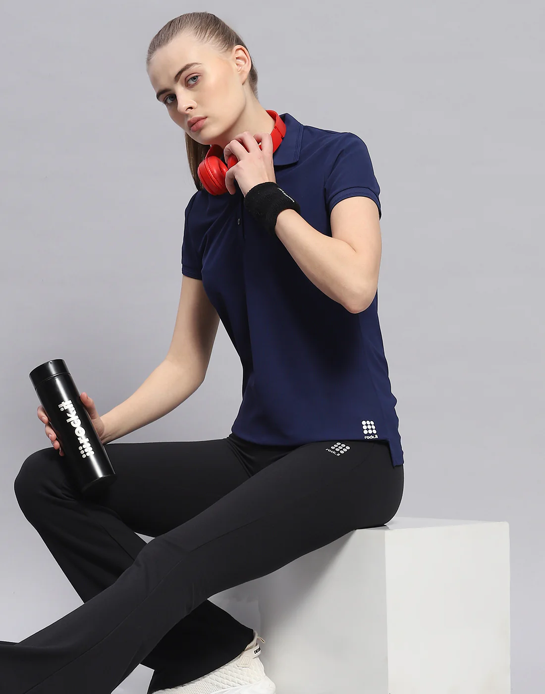 Rock.it Women Navy Blue Solid Polo Collar Half Sleeve T-Shirt - Image 6