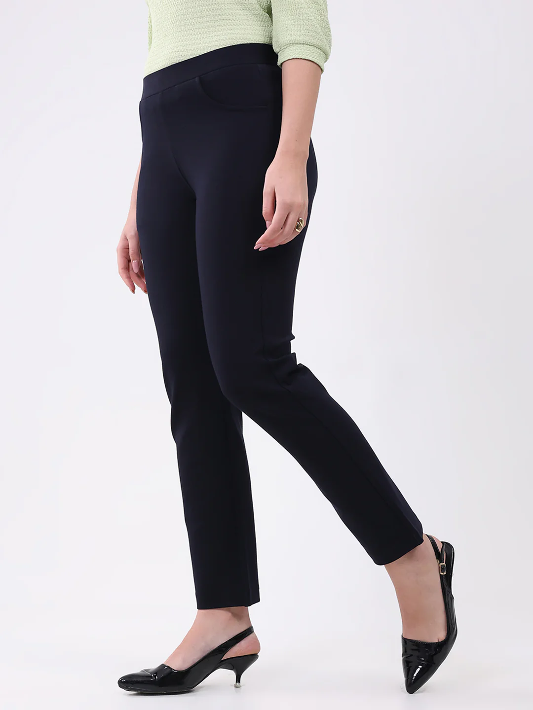 Women Navy Blue Solid Regular Fit Jegging - Image 3