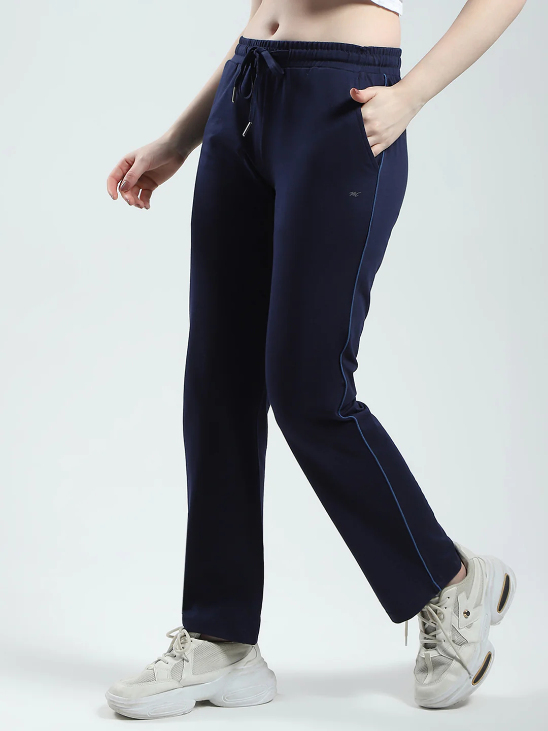 Women Navy Blue Solid Regular Fit Lower - Image 3