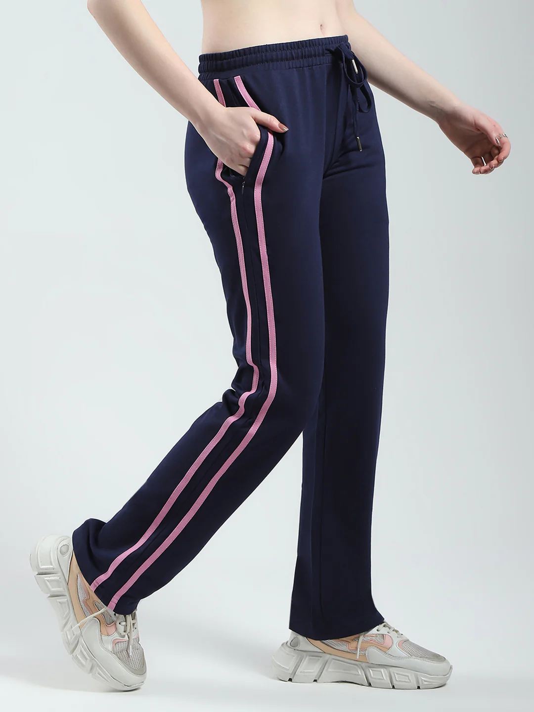 Women Navy Blue Solid Regular Fit Lower - Image 4