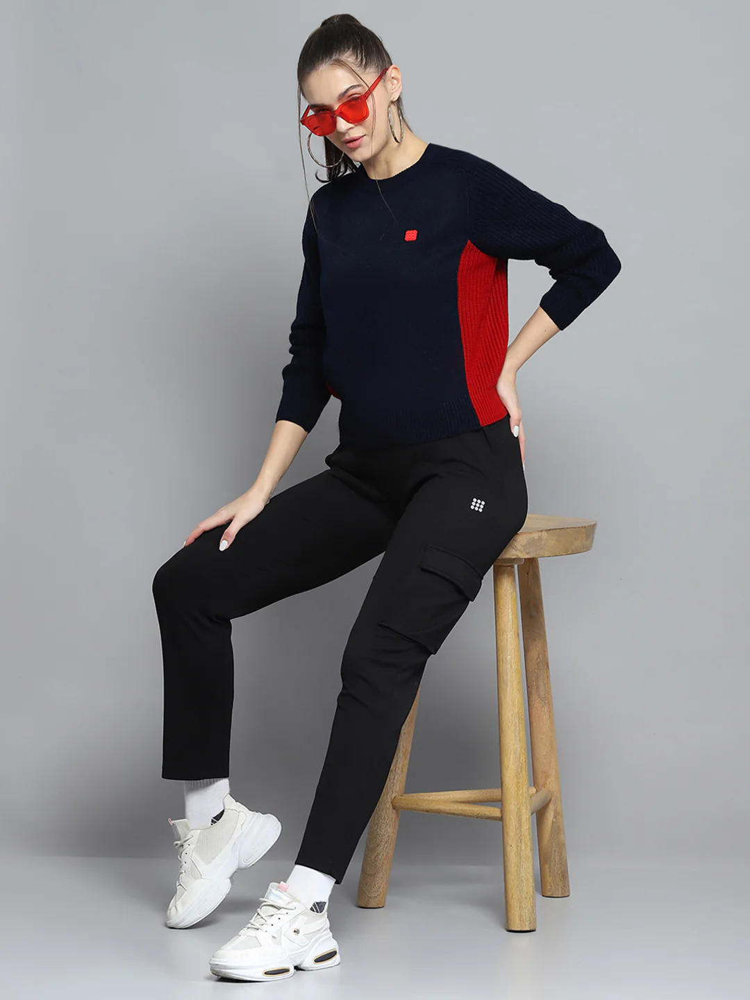 Rock.it Women Navy Blue Solid Round Neck Full Sleeve Pullover - Image 2