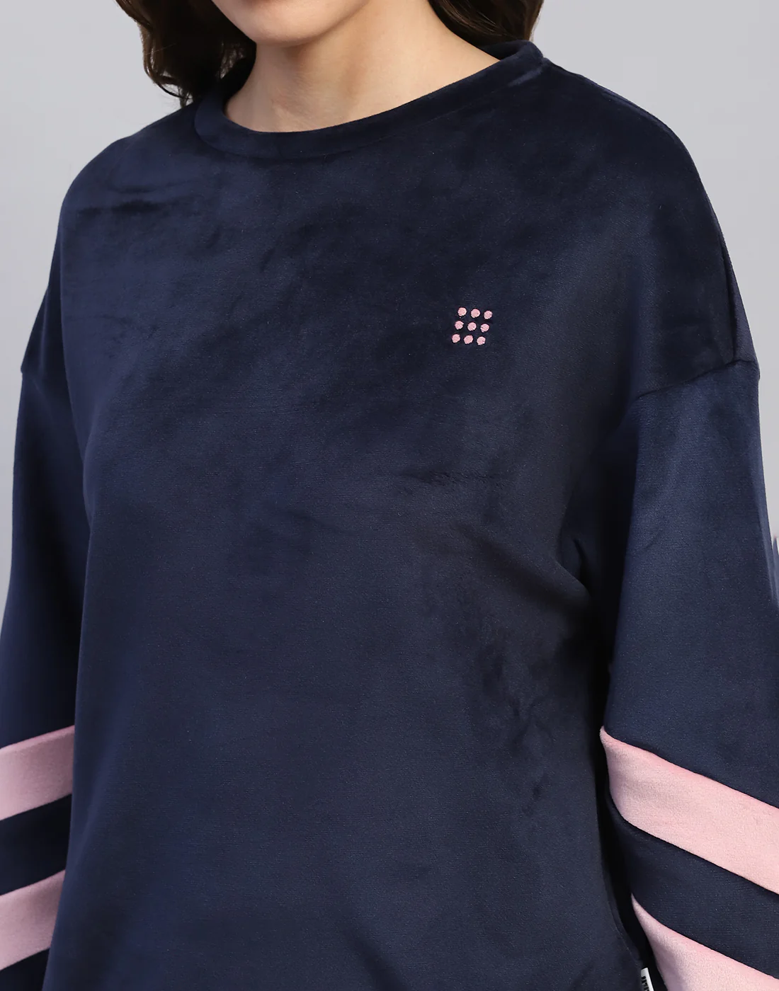 Rock.it Women Navy Blue Solid Round Neck Full Sleeve Sweatshirt - Image 7