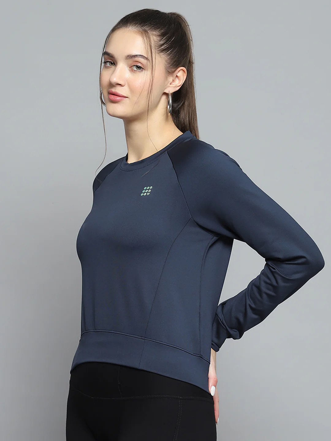 Rock.it Women Navy Blue Solid Round Neck Full Sleeve Sweatshirt - Image 3