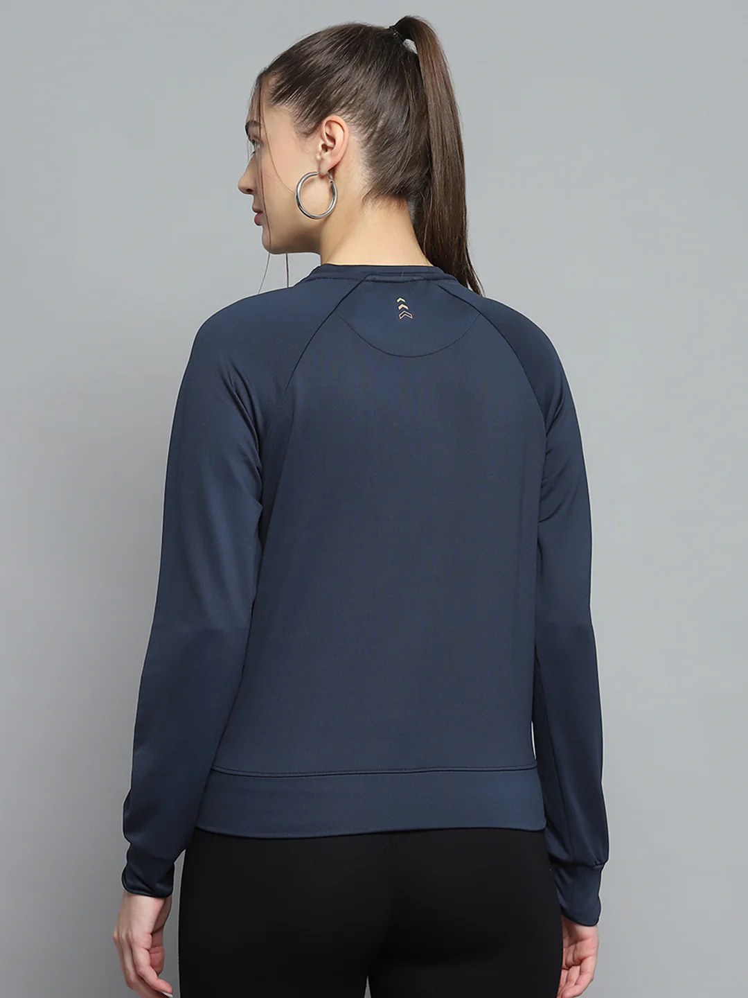 Rock.it Women Navy Blue Solid Round Neck Full Sleeve Sweatshirt - Image 5