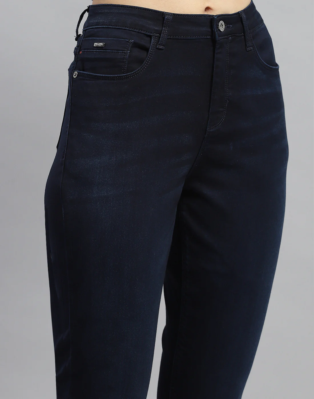 Women Navy Blue Solid Slim Fit Denim - Image 6