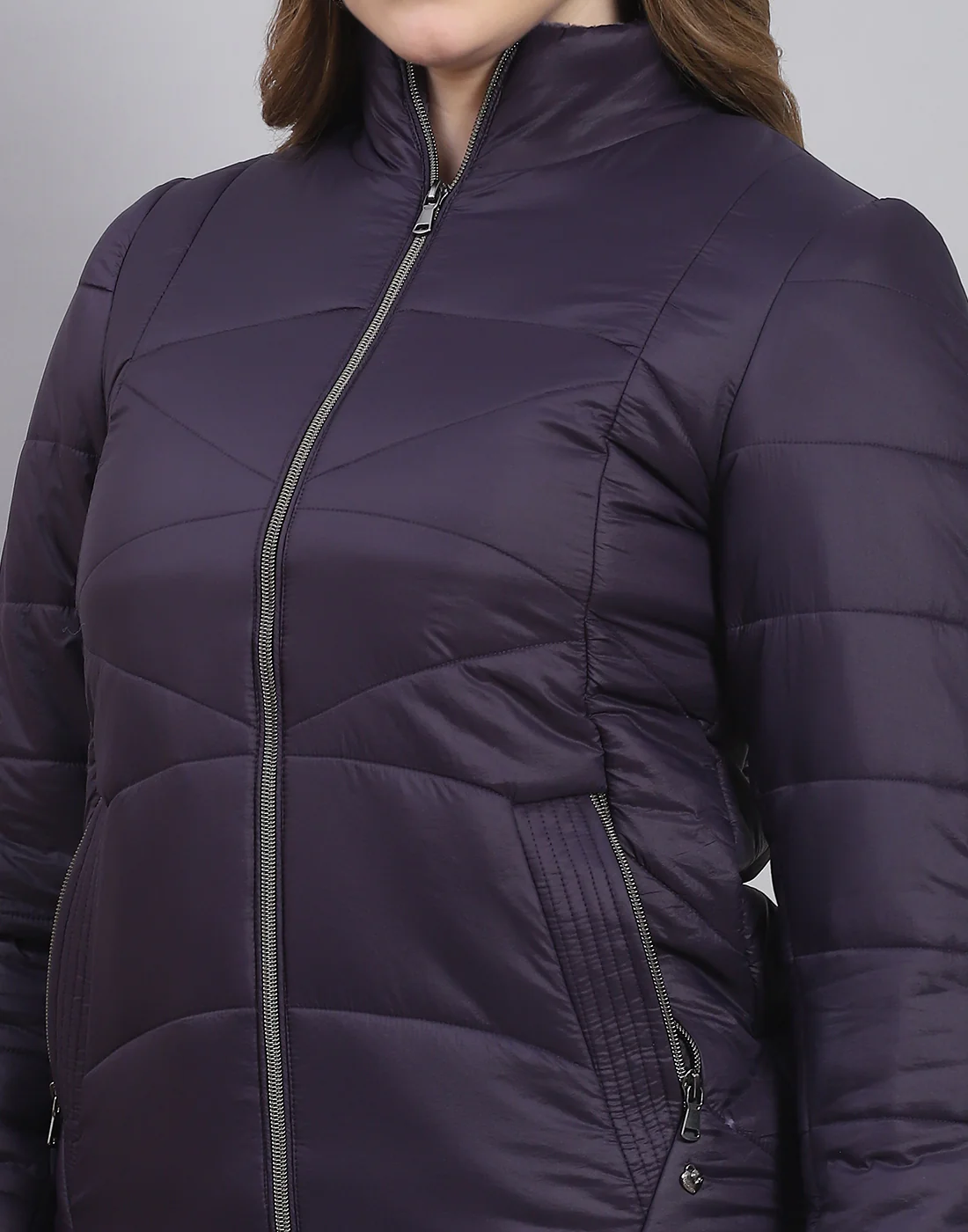 Women Navy Blue Solid Stand Collar Full Sleeve Jacket - Image 6