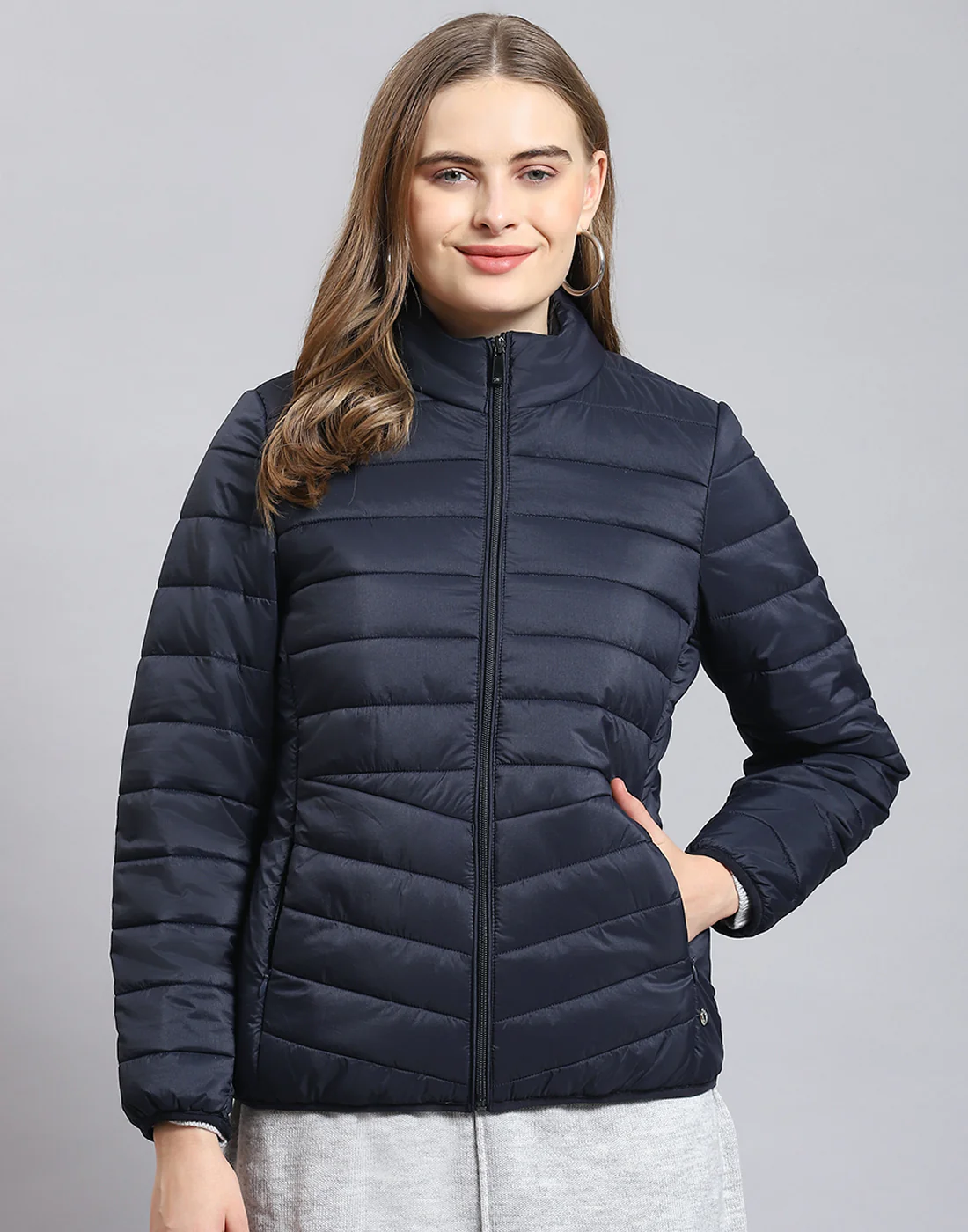 Pack it, style it, slay it, Women Navy Blue Packable Full Sleeve Jacket - Image 3