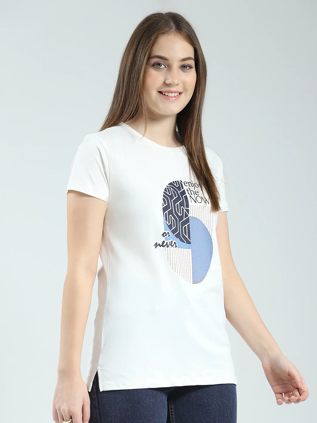 Women Off White & Blue Printed Round Neck Half Sleeve Top (Pack of 2) - Image 5