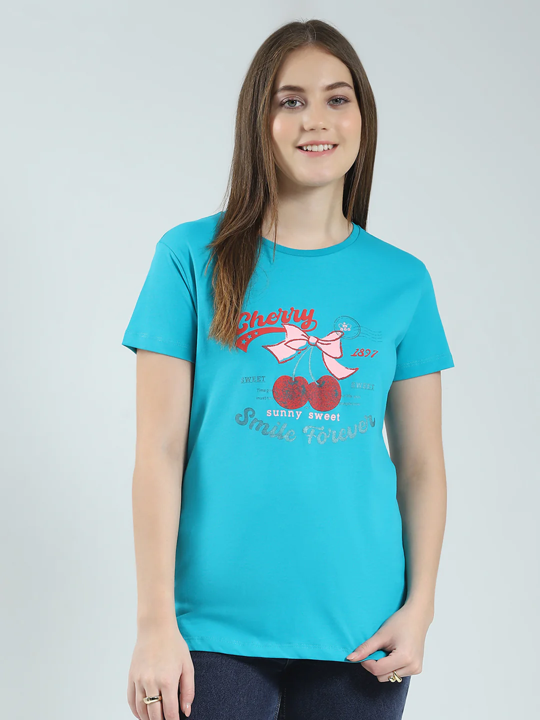Women Off White & Blue Printed Round Neck Half Sleeve Top (Pack of 2) - Image 7