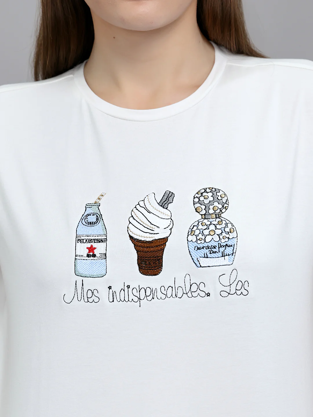 Women Off White Embroidered Round Neck Half Sleeve Top - Image 5