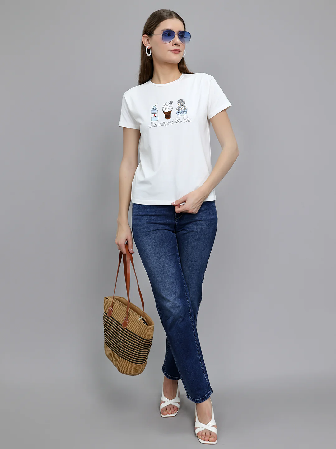 Women Off White Embroidered Round Neck Half Sleeve Top - Image 6