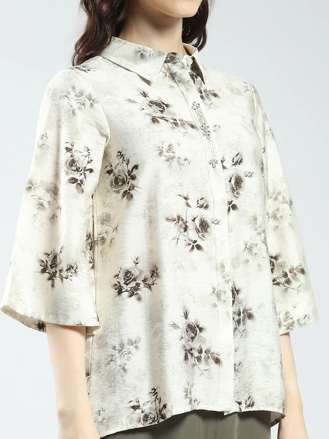 Women Off White Printed Collar 3/4th Sleeve Top - Image 6