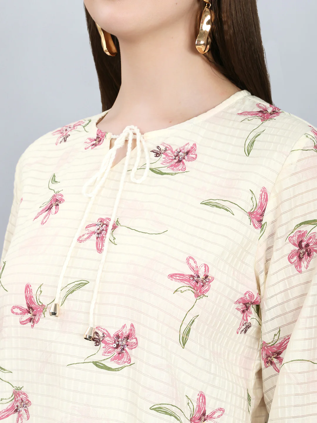 Women Off White Printed Fashion Neck 3/4th Sleeve Top - Image 5