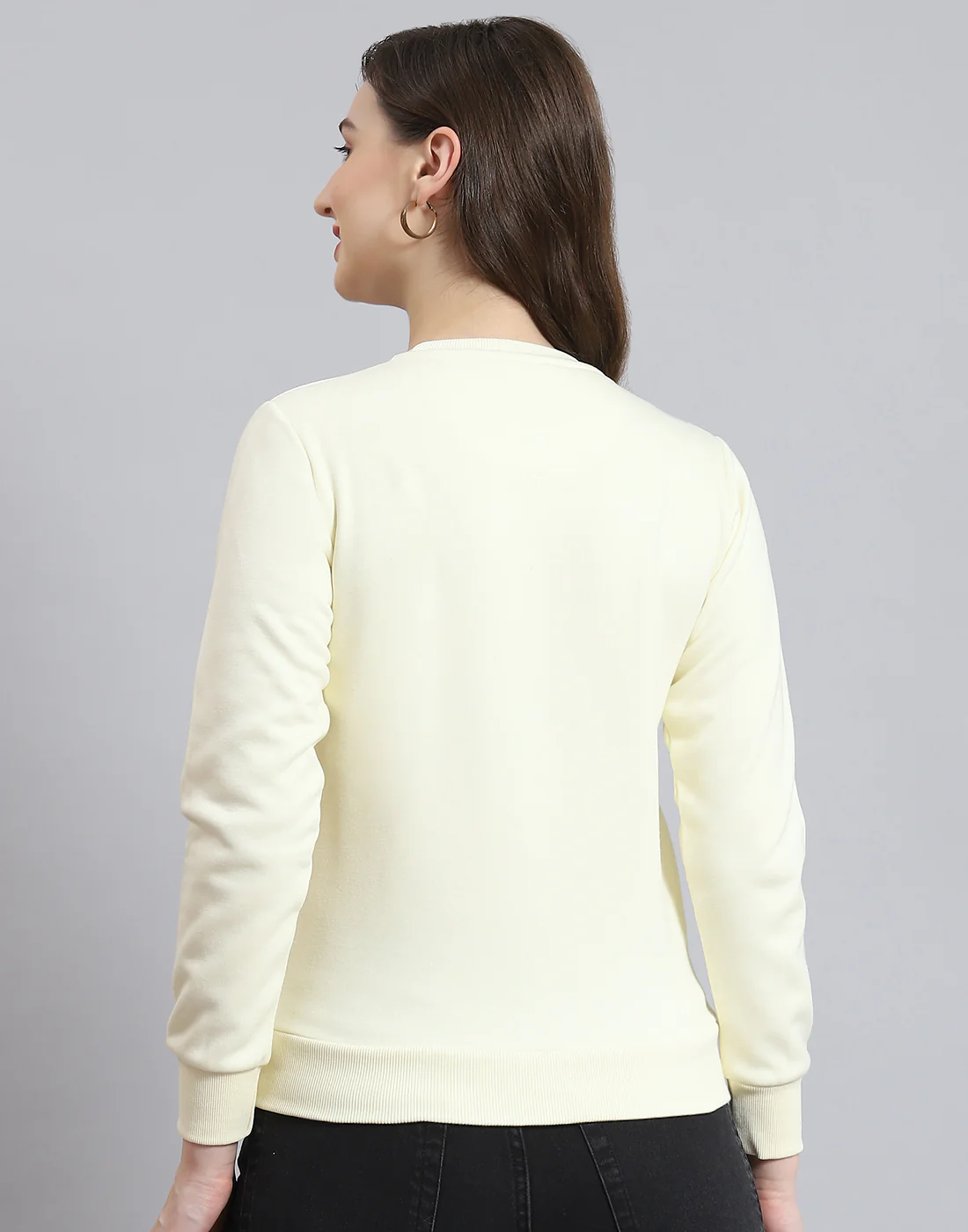 Women Off White Printed Round Neck Full Sleeve Sweatshirt - Image 5
