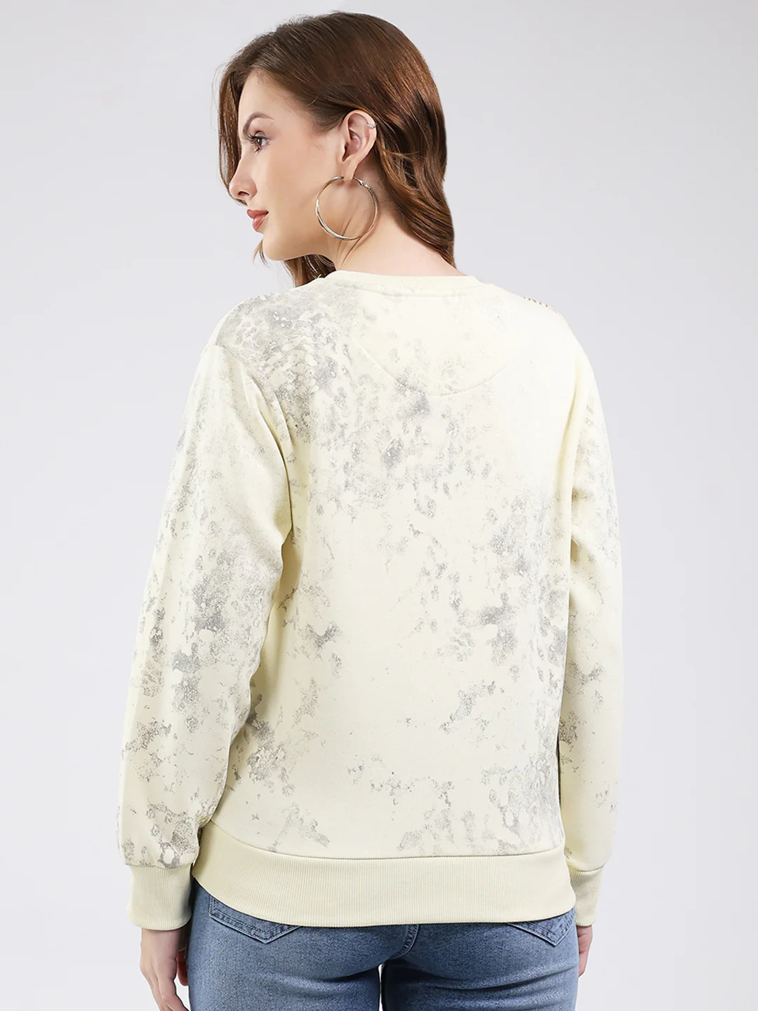 Women Off White Printed Round Neck Full Sleeve Sweatshirt - Image 5