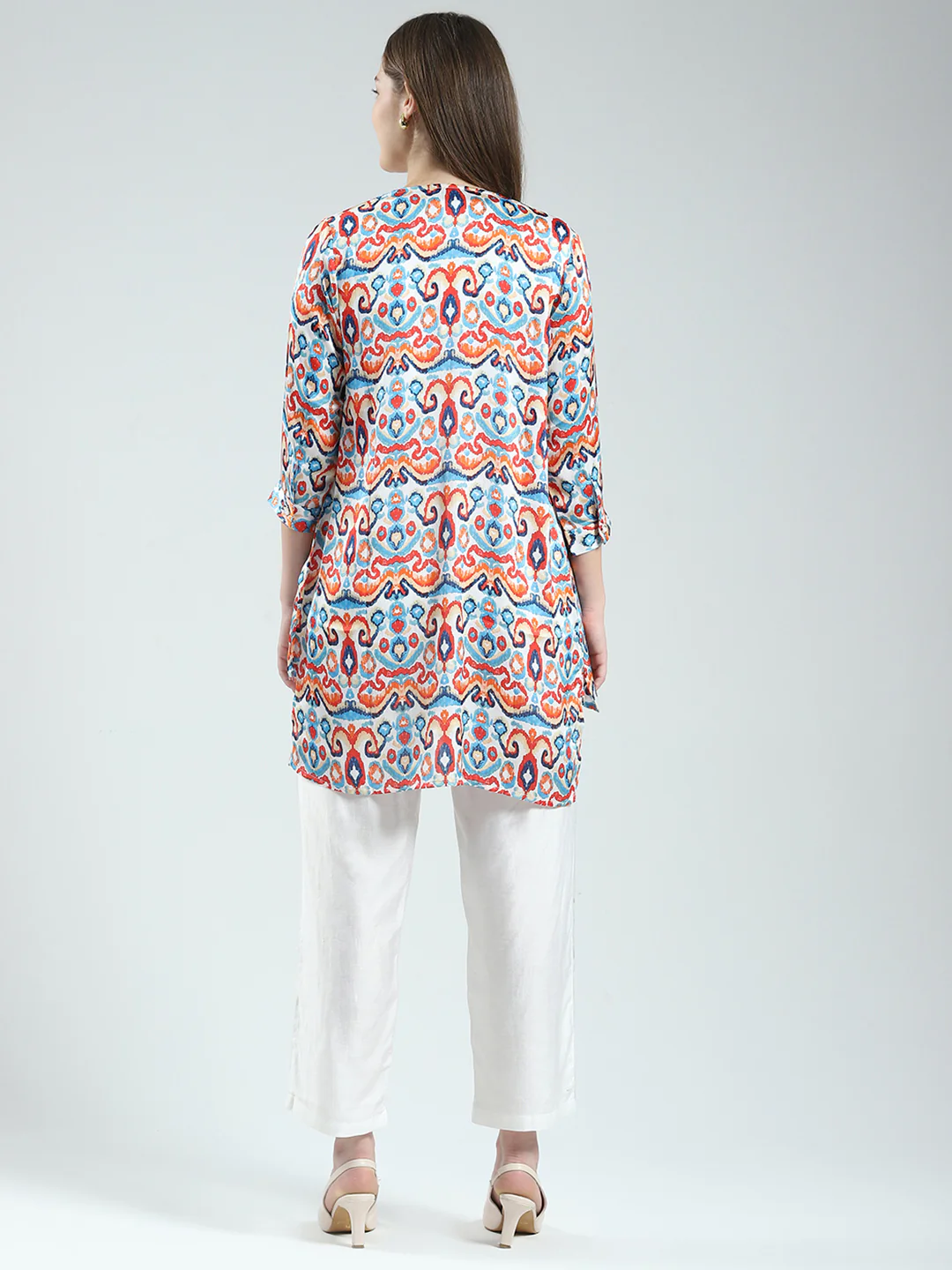 Women Off White Printed Round Neck Sleeveless 3 Pcs Cords Set - Image 6