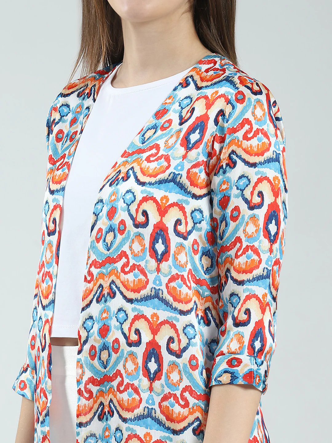 Women Off White Printed Round Neck Sleeveless 3 Pcs Cords Set - Image 7