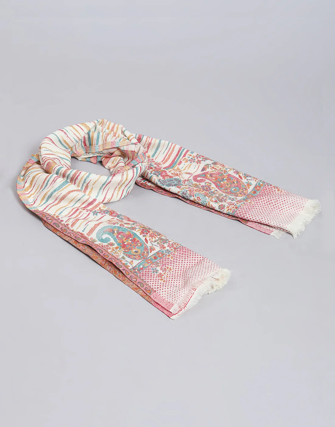 Women Off White Self Design Shawl - Image 6