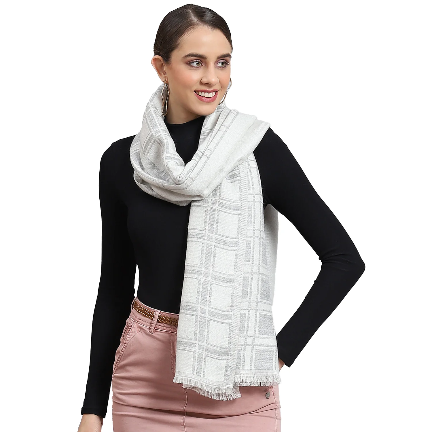 Women Off White Self Design Stole - Image 6