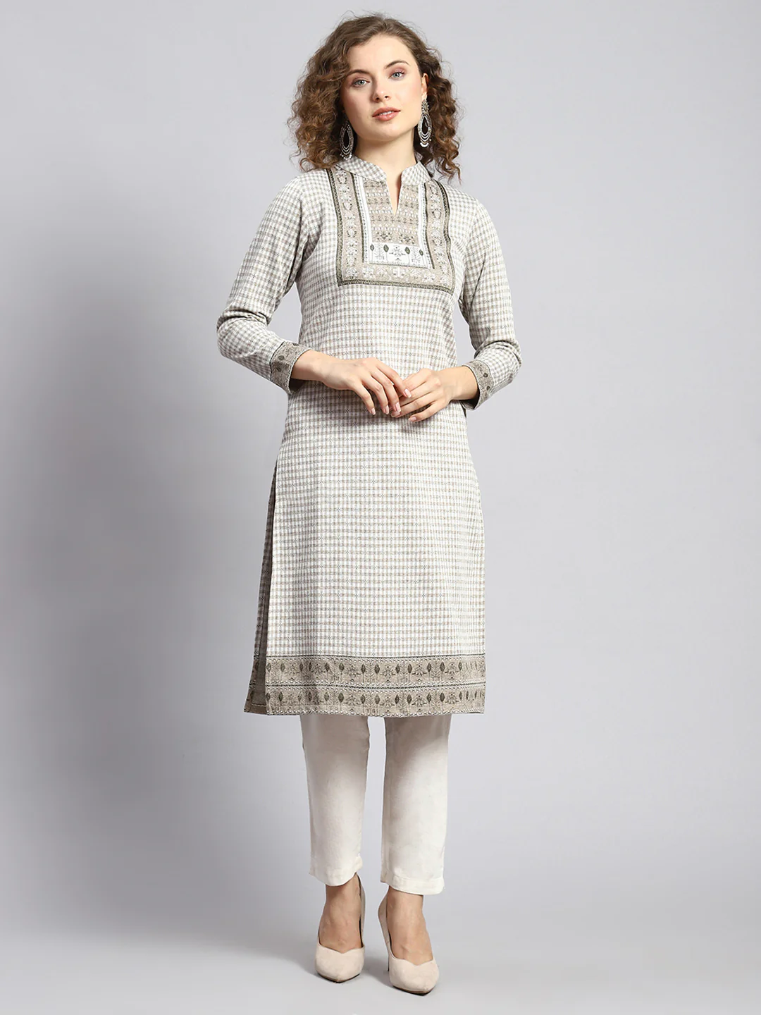 Women Off White Self Kurti - Image 2