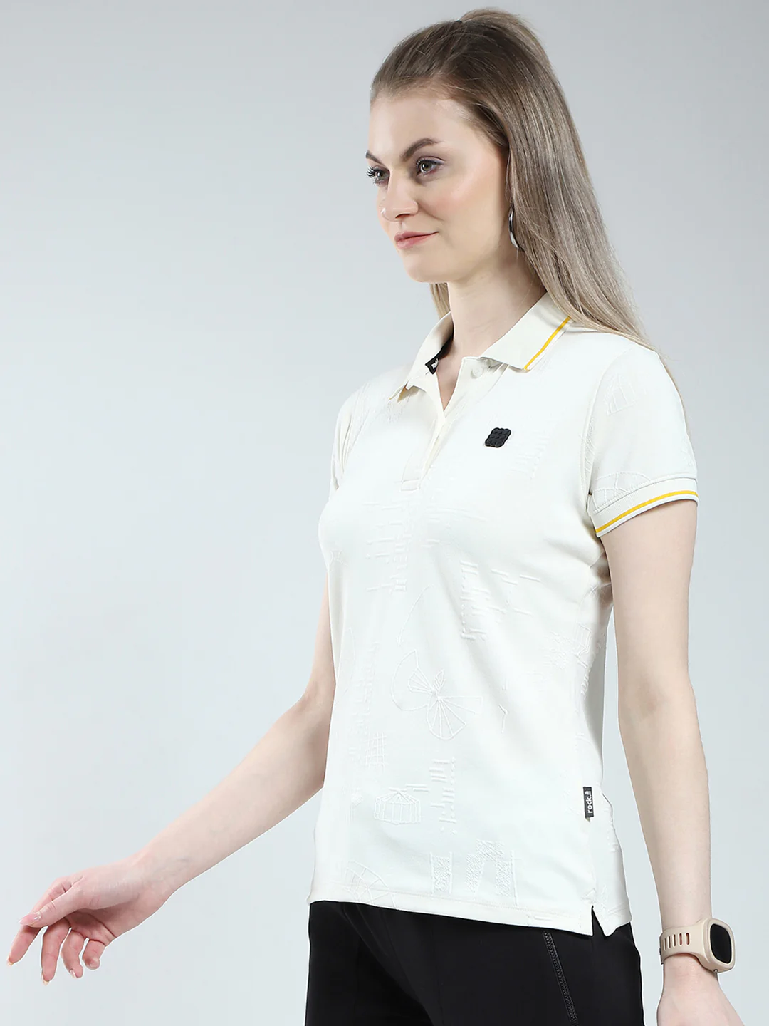Rock.it Women Off White Solid Collar Half Sleeve T-Shirt - Image 3