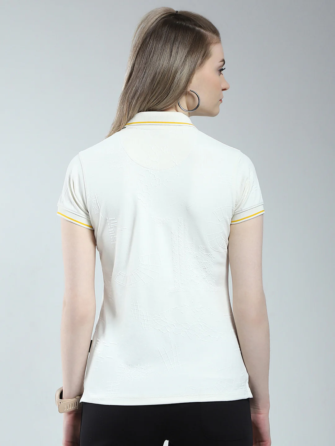 Rock.it Women Off White Solid Collar Half Sleeve T-Shirt - Image 5
