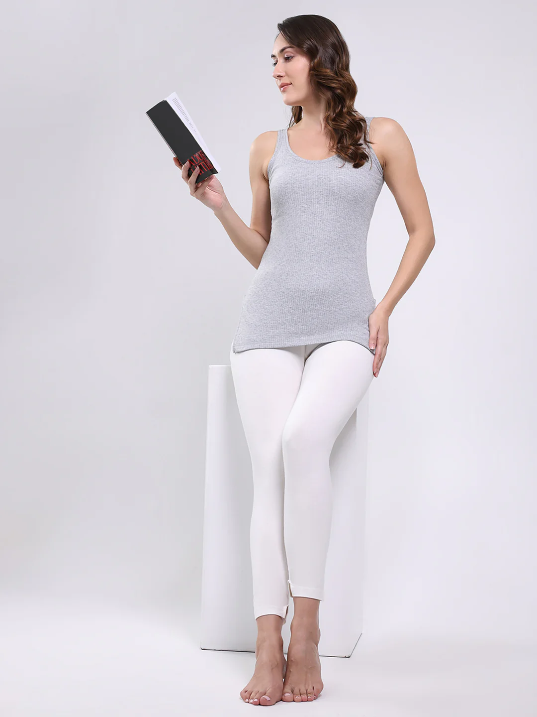 Women Off White Solid Regular Fit Thermal Lower - Image 2