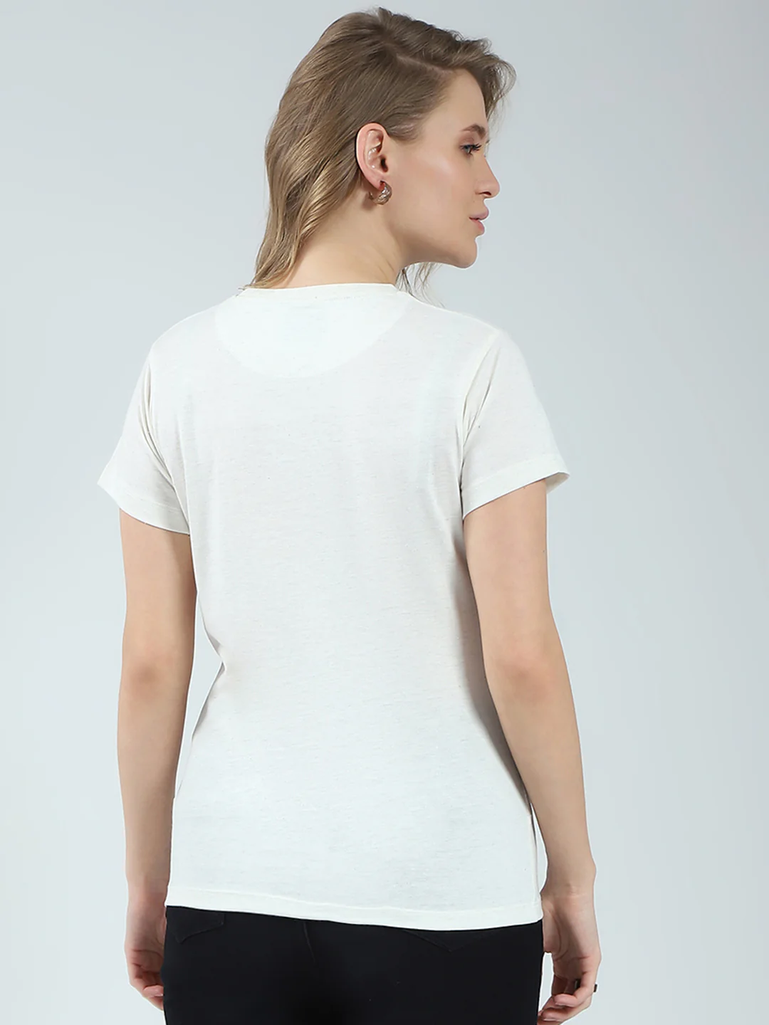 Rock.it Women Off White Solid Round Neck Half Sleeve Top - Image 5