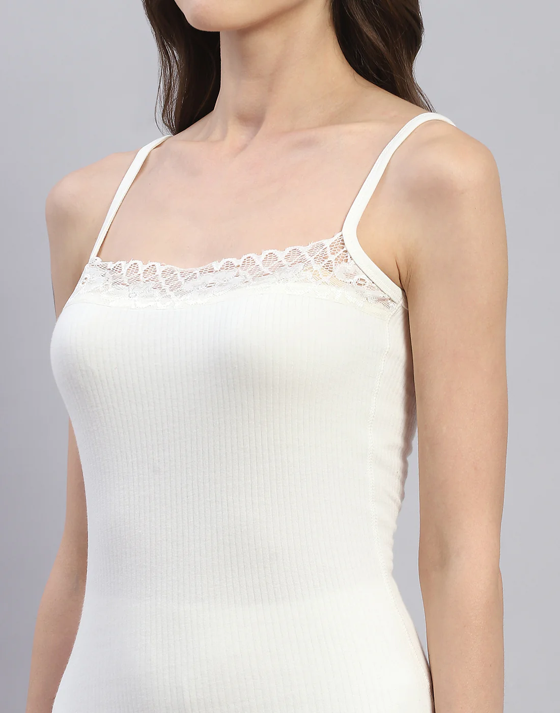 Women Off White Solid Square Neck Sleeveless Camisole - Image 6