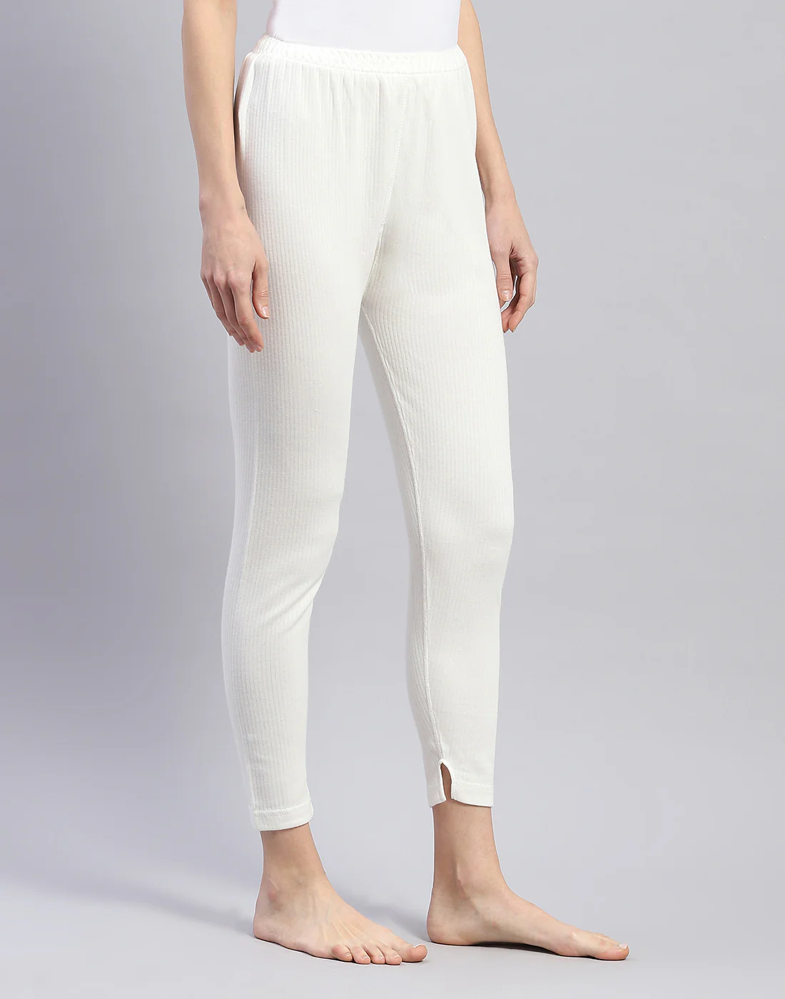 Women Off White Solid Thermal Lower - Image 4