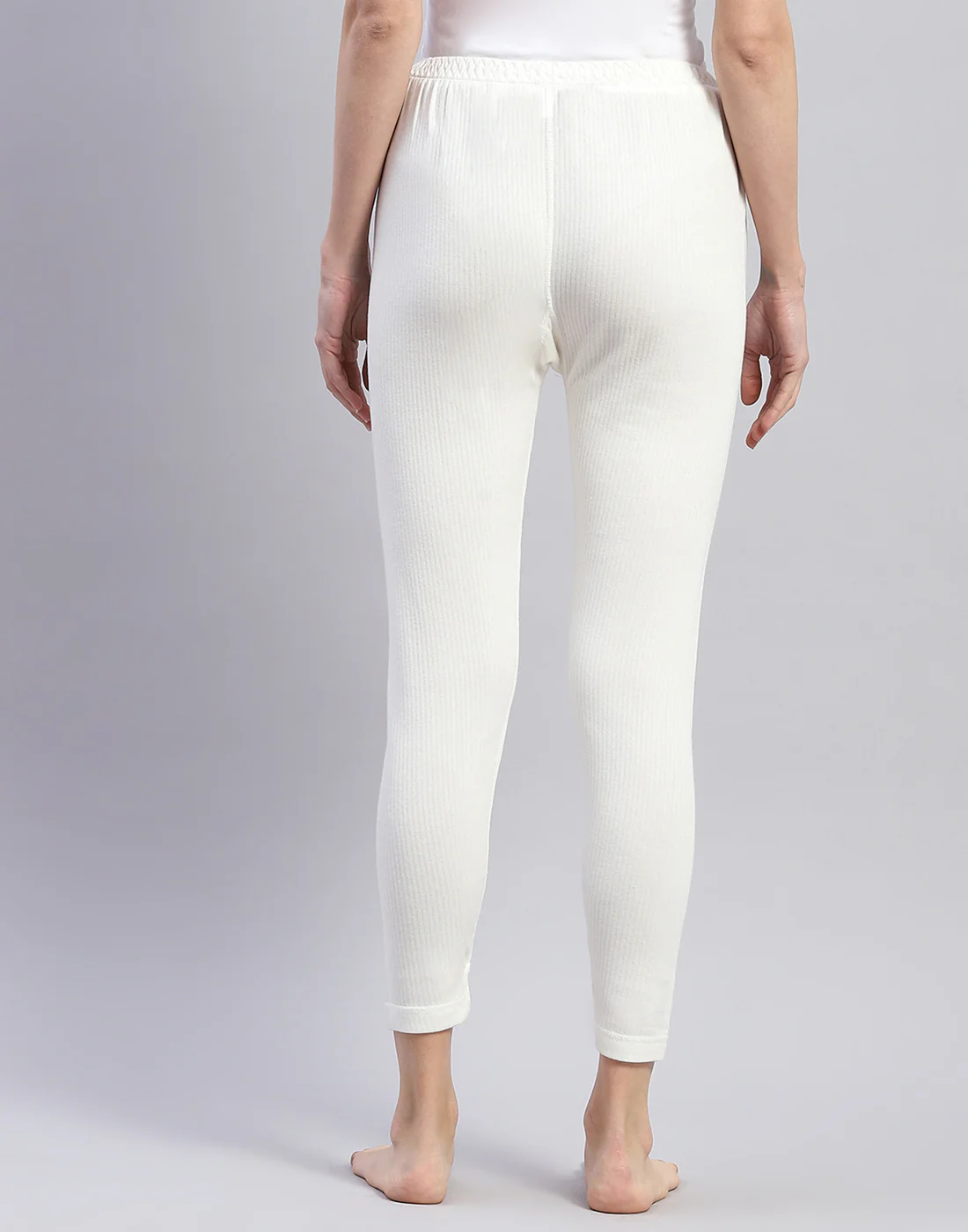Women Off White Solid Thermal Lower - Image 5