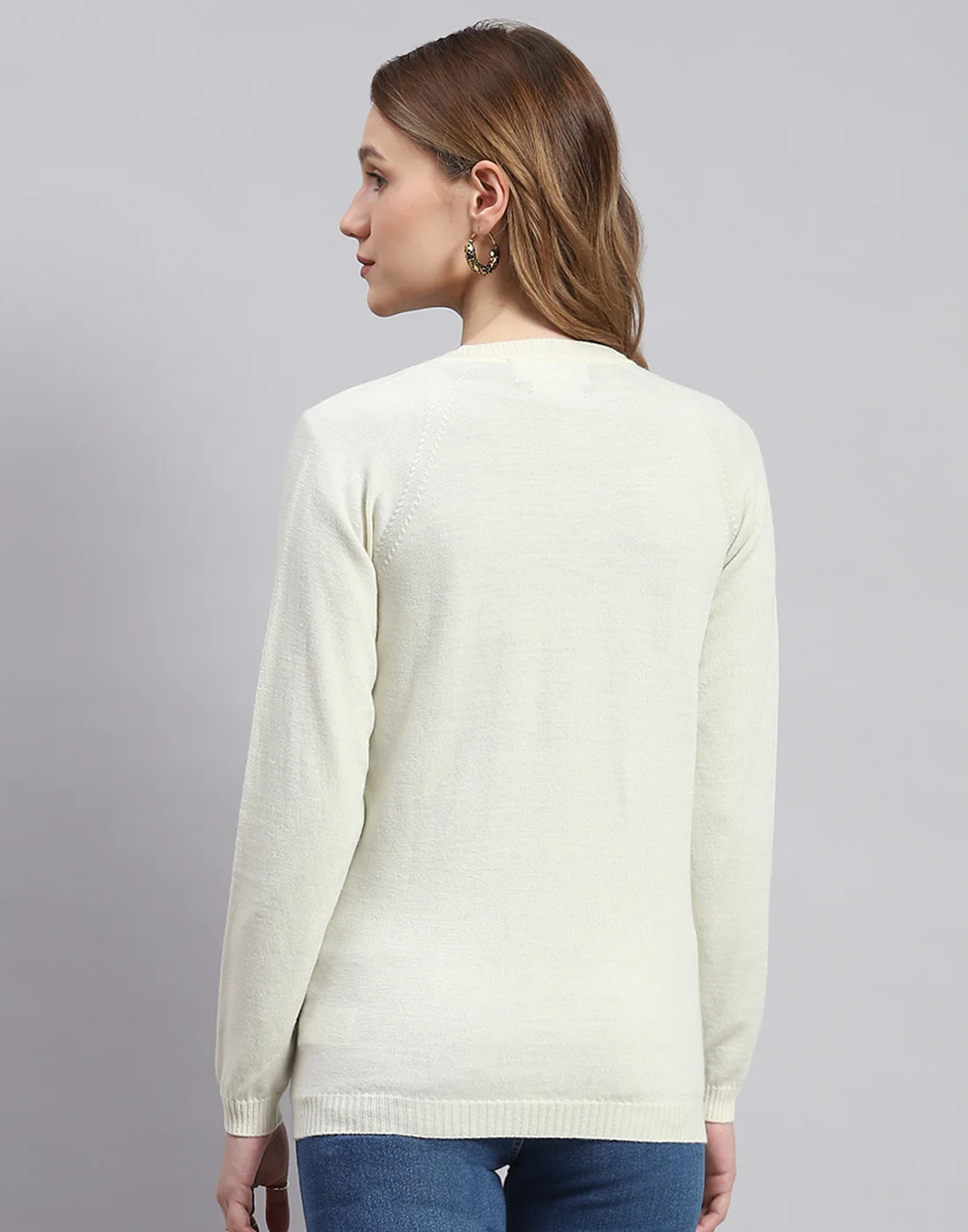 Women Off White Solid V Neck Full Sleeve Cardigans - Image 6
